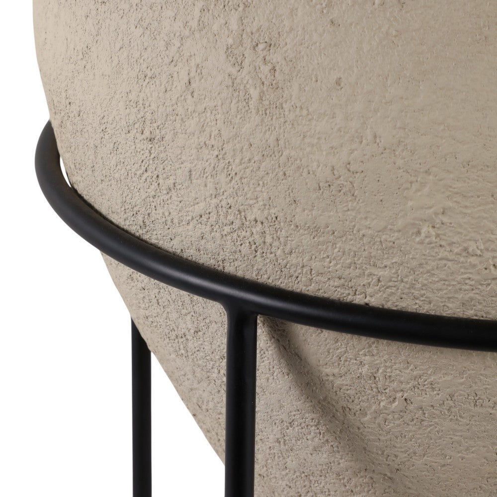 Decorative Flower Planter Pot in a Black Metal Stand | Ivory Terracotta