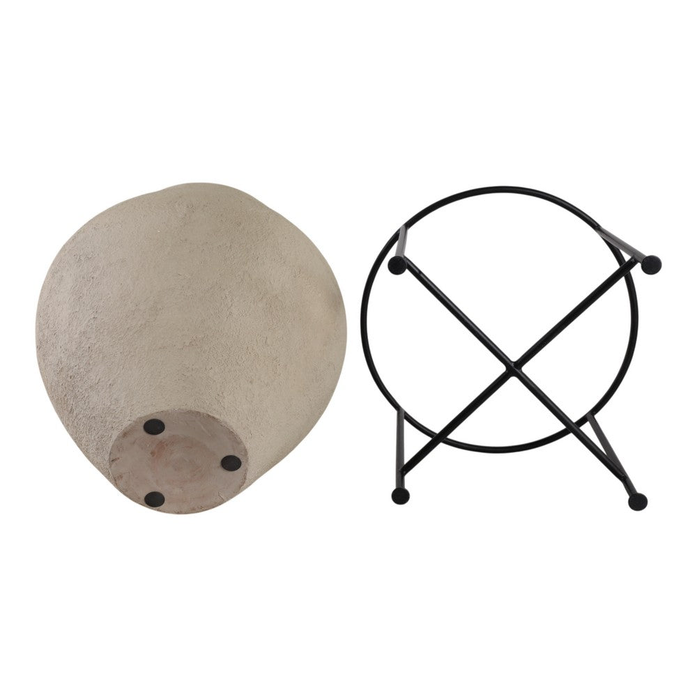 Decorative Flower Planter Pot in a Black Metal Stand | Ivory Terracotta
