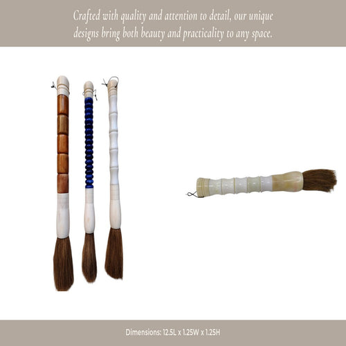 Decorative Set of 3 Jade Style Calligraphy Brushes | Stone Ivory Blue Brown