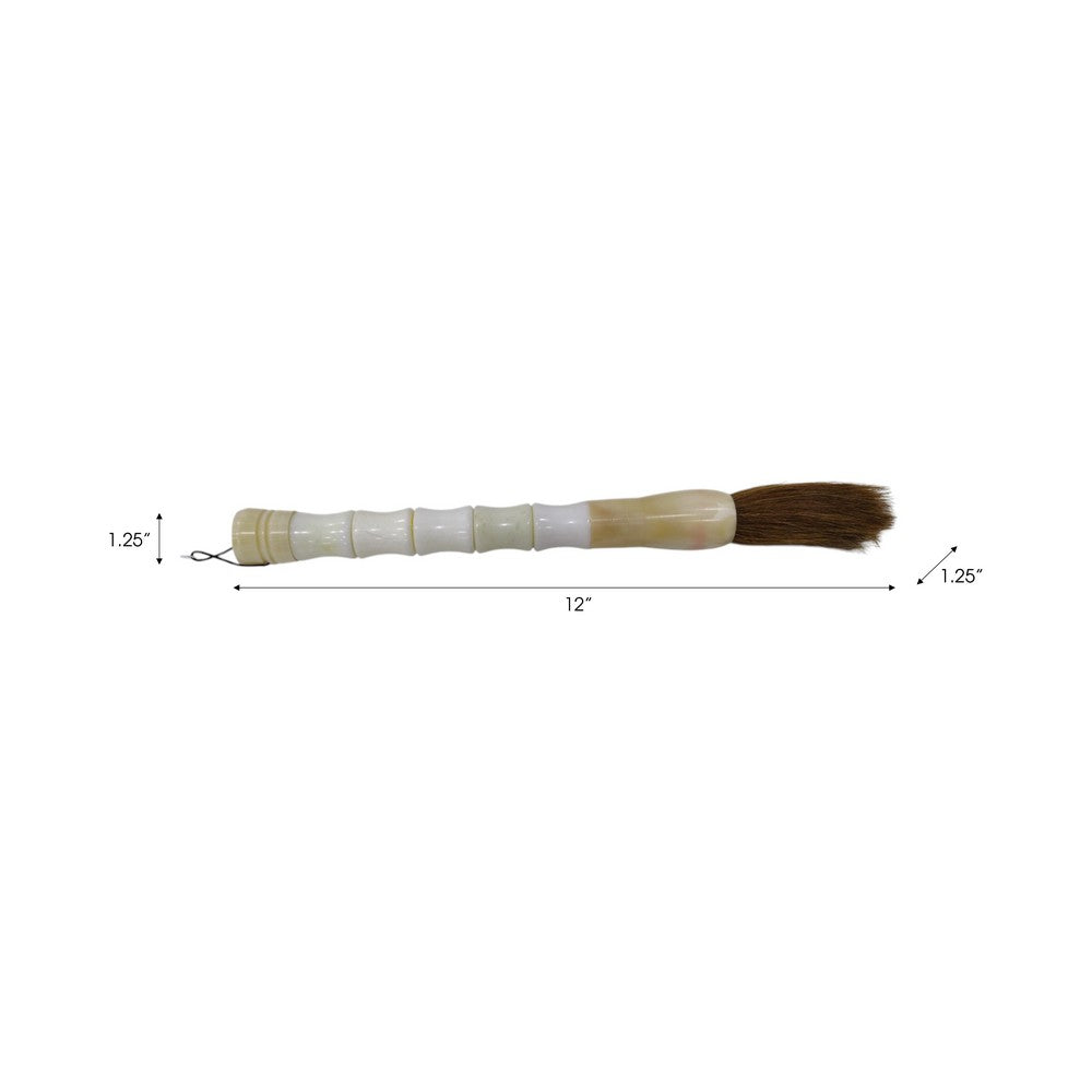 Decorative Set of 3 Jade Style Calligraphy Brushes | Stone Ivory Blue Brown
