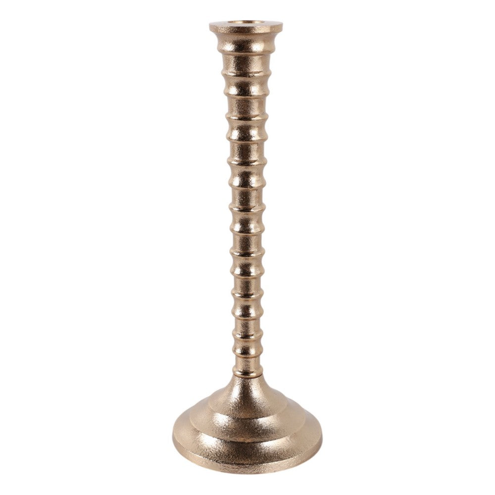 Decorative Taper Candle Holder | Classic Gold Metal Stacked Design 11"