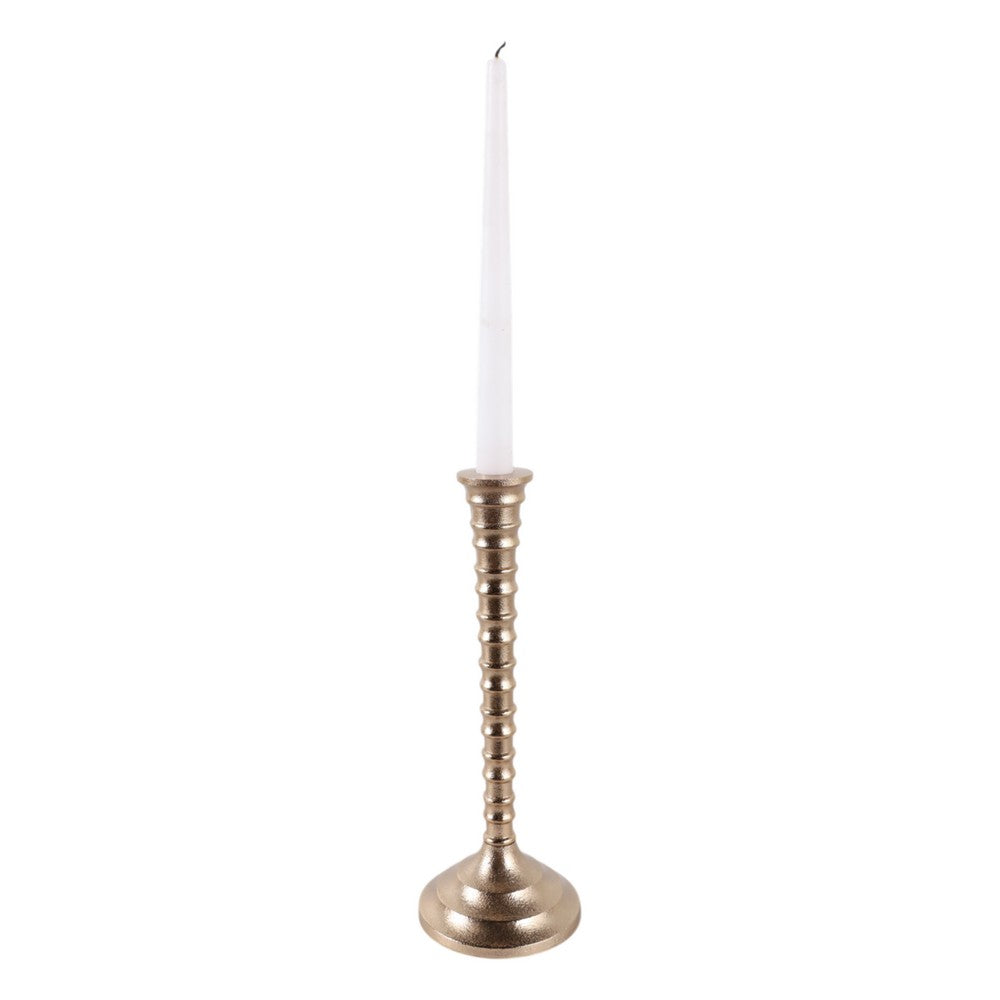 Decorative Taper Candle Holder | Classic Gold Metal Stacked Design 11"