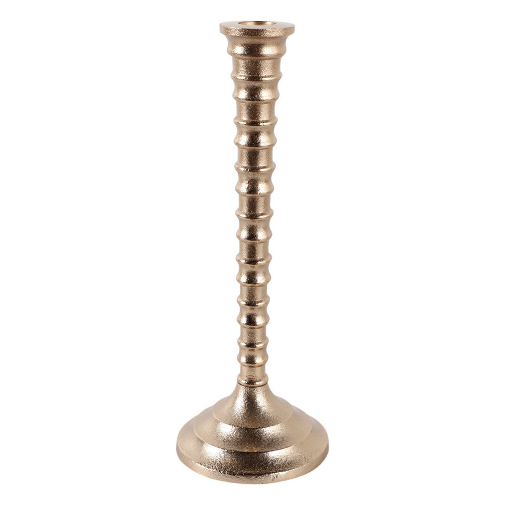 Decorative Taper Candle Holder | Classic Gold Metal Stacked Design 11"