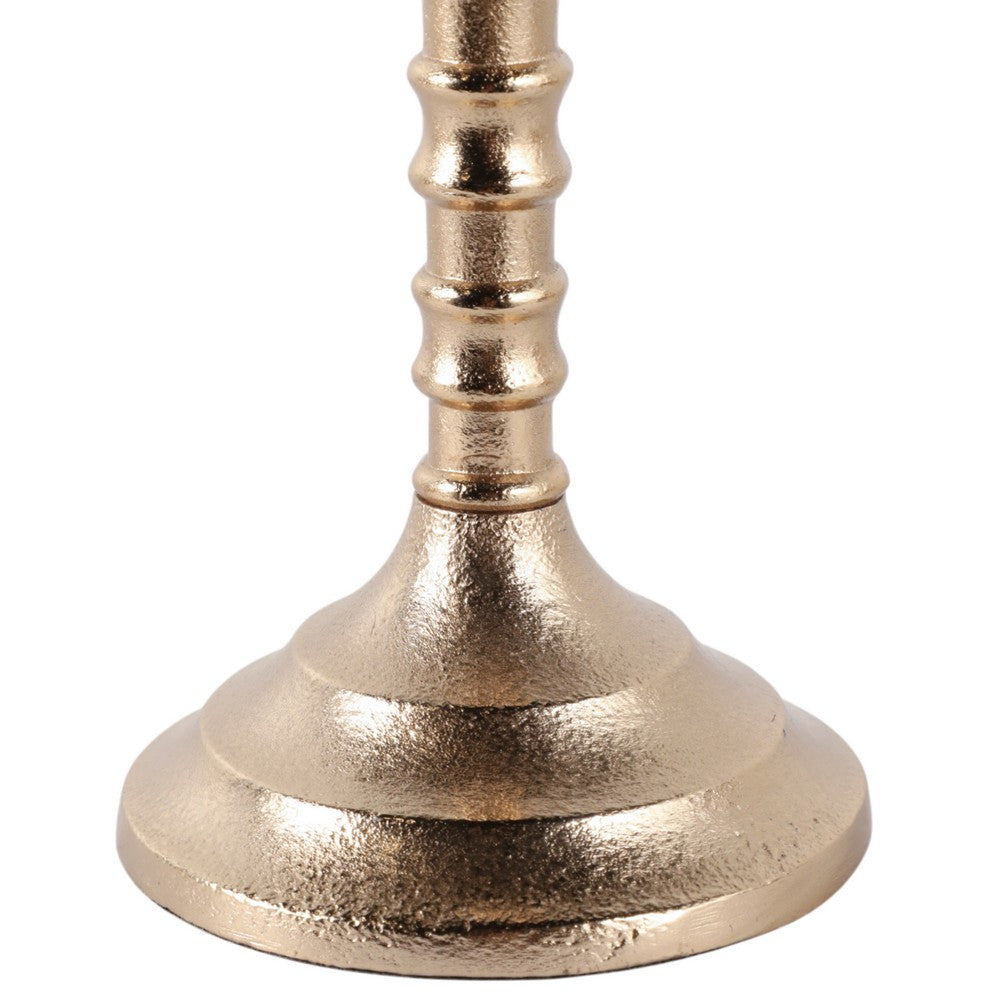 Decorative Taper Candle Holder | Classic Gold Metal Stacked Design 11"
