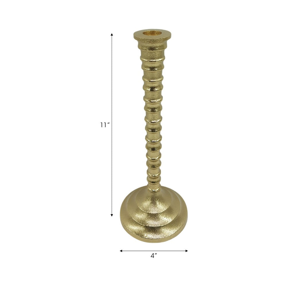 Decorative Taper Candle Holder | Classic Gold Metal Stacked Design 11"