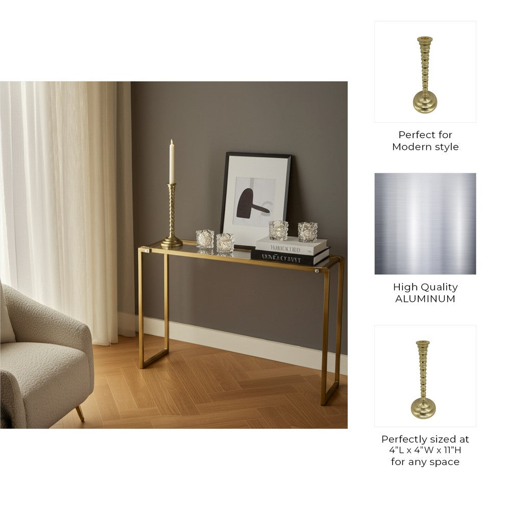 Decorative Taper Candle Holder | Classic Gold Metal Stacked Design 11"