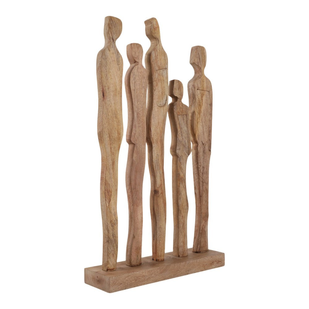Decorative Sculpture | Standing Human Figures on Base | Natural Brown Wood SBH-22578