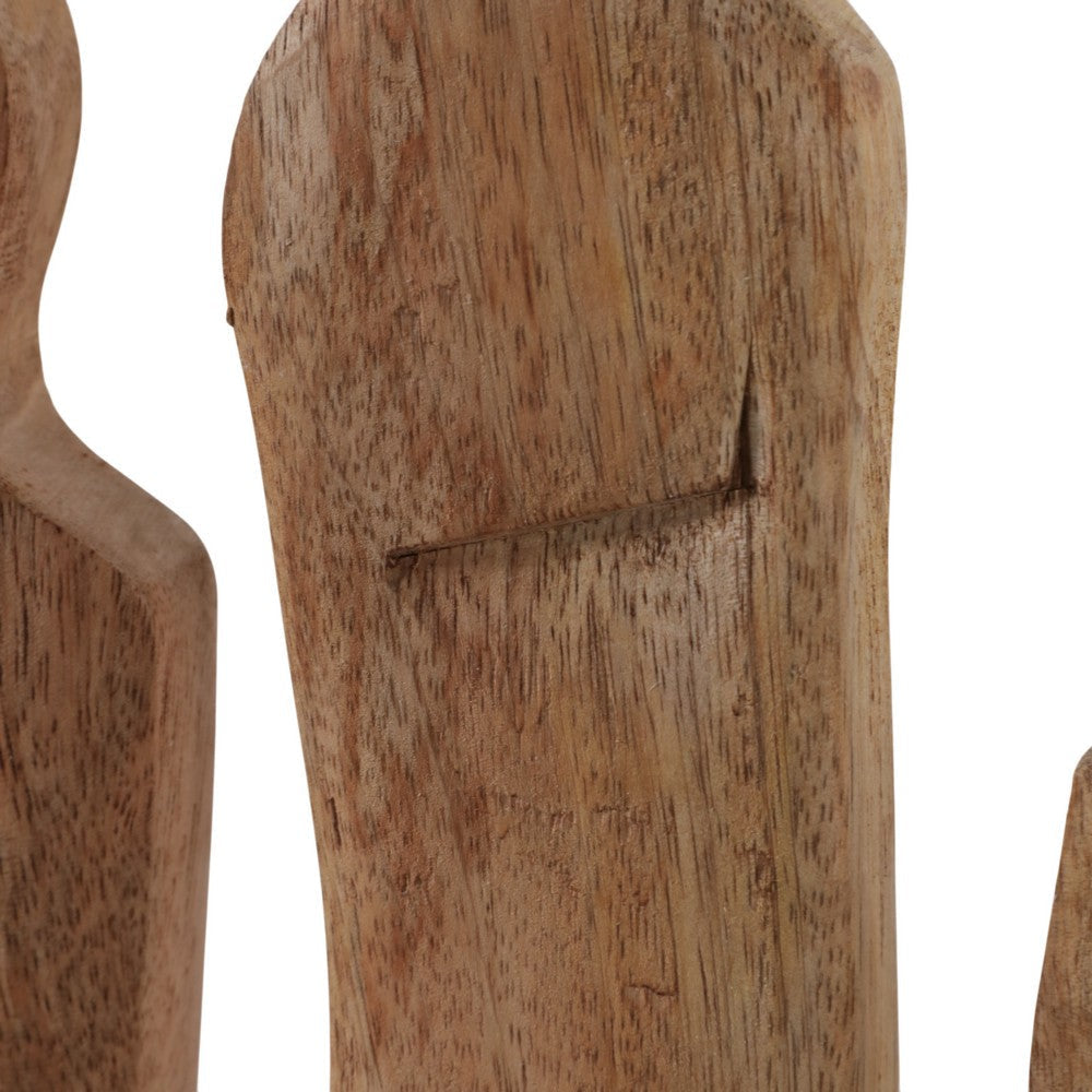Decorative Sculpture | Standing Human Figures on Base | Natural Brown Wood SBH-22578