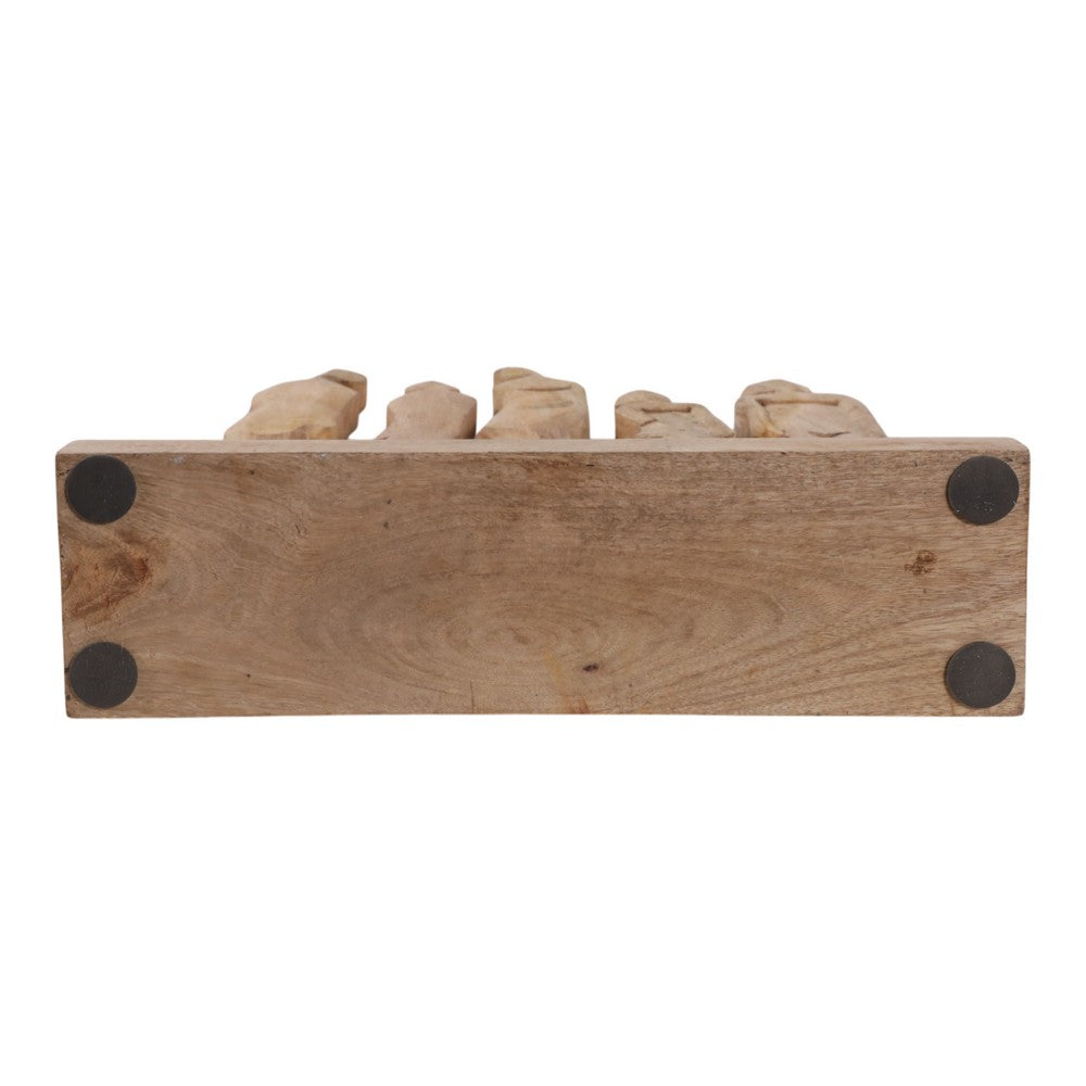 Decorative Sculpture | Standing Human Figures on Base | Natural Brown Wood