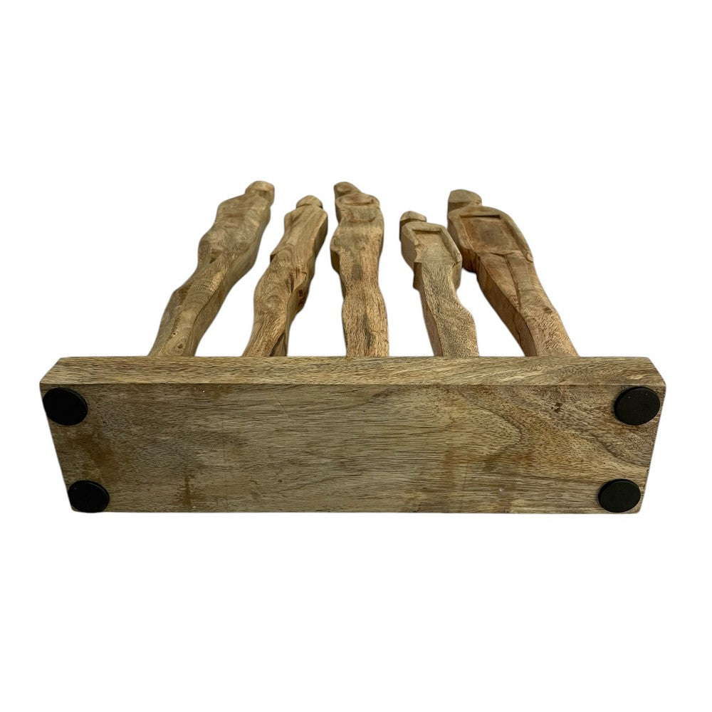 Decorative Sculpture | Standing Human Figures on Base | Natural Brown Wood