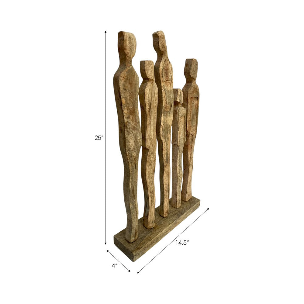 Decorative Sculpture | Standing Human Figures on Base | Natural Brown Wood