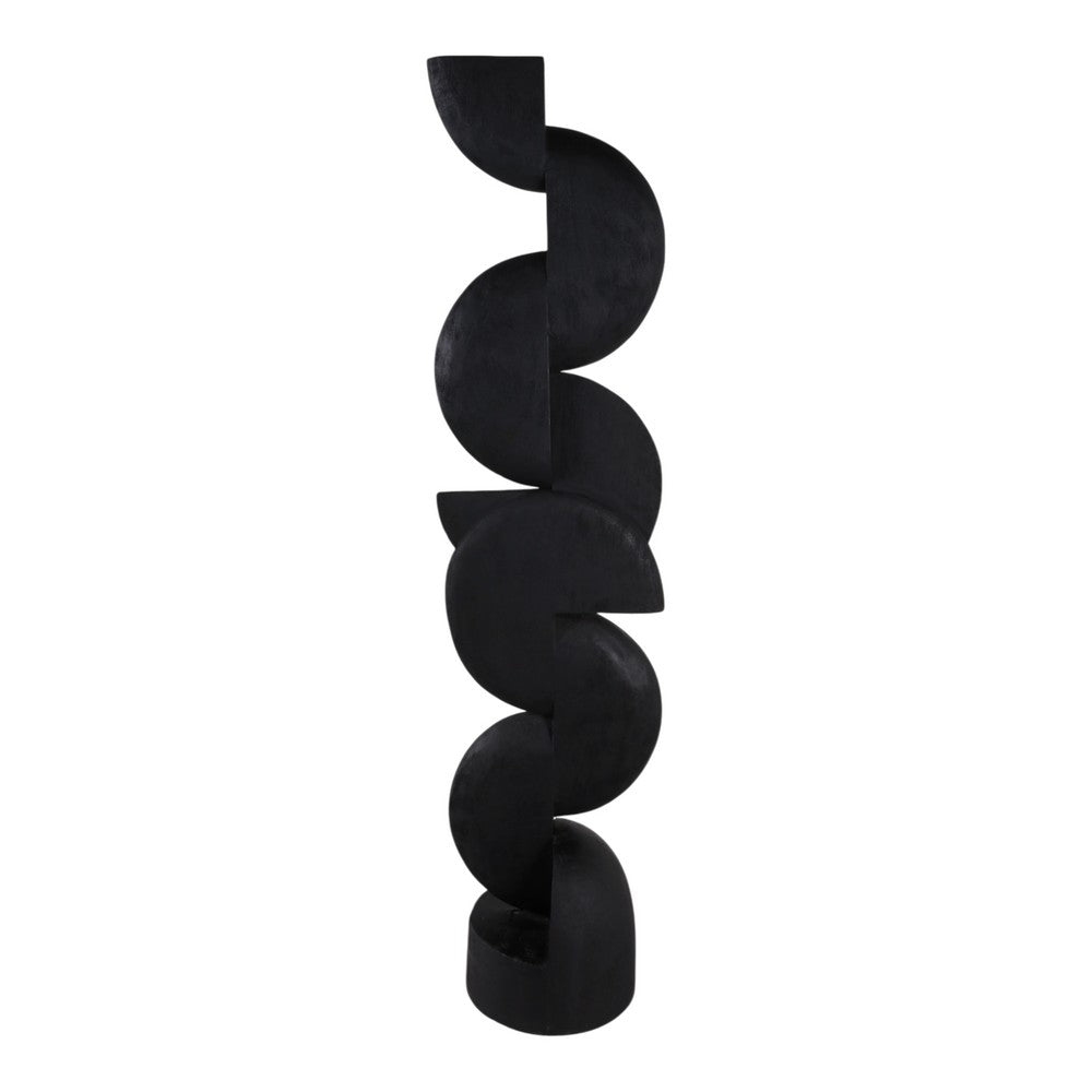 58" Tall Abstract Sculpture, Geometric Floor Standing, Black Mango Wo