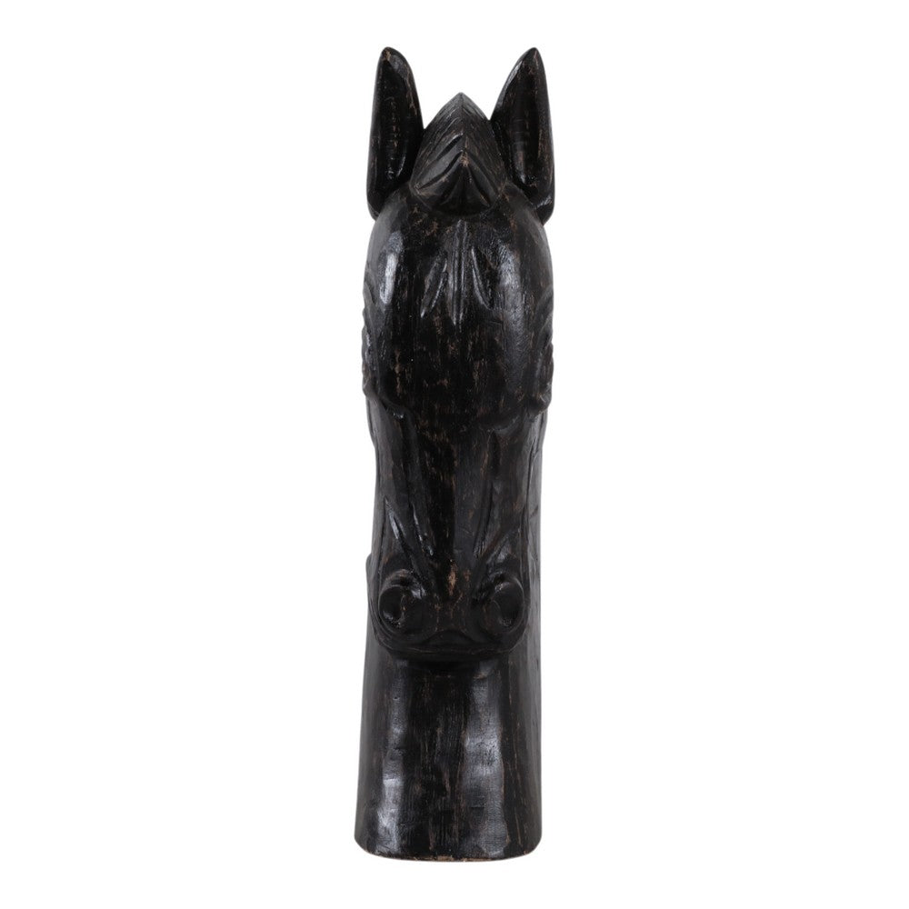 Elegant Trojan Horse Head Figurine | Antique Style Black Wood | 16"