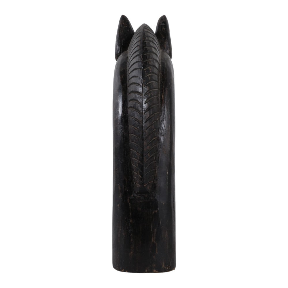 Elegant Trojan Horse Head Figurine | Antique Style Black Wood | 16"
