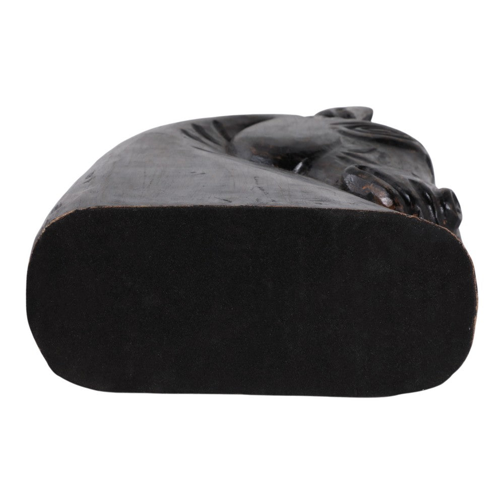 Elegant Trojan Horse Head Figurine | Antique Style Black Wood | 16"