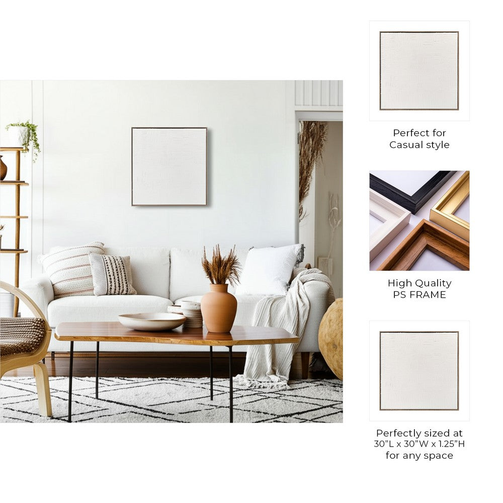 Square Minimalist Wall Art Decor | 30 x 30 | Ivory Pattern and Brown Frame