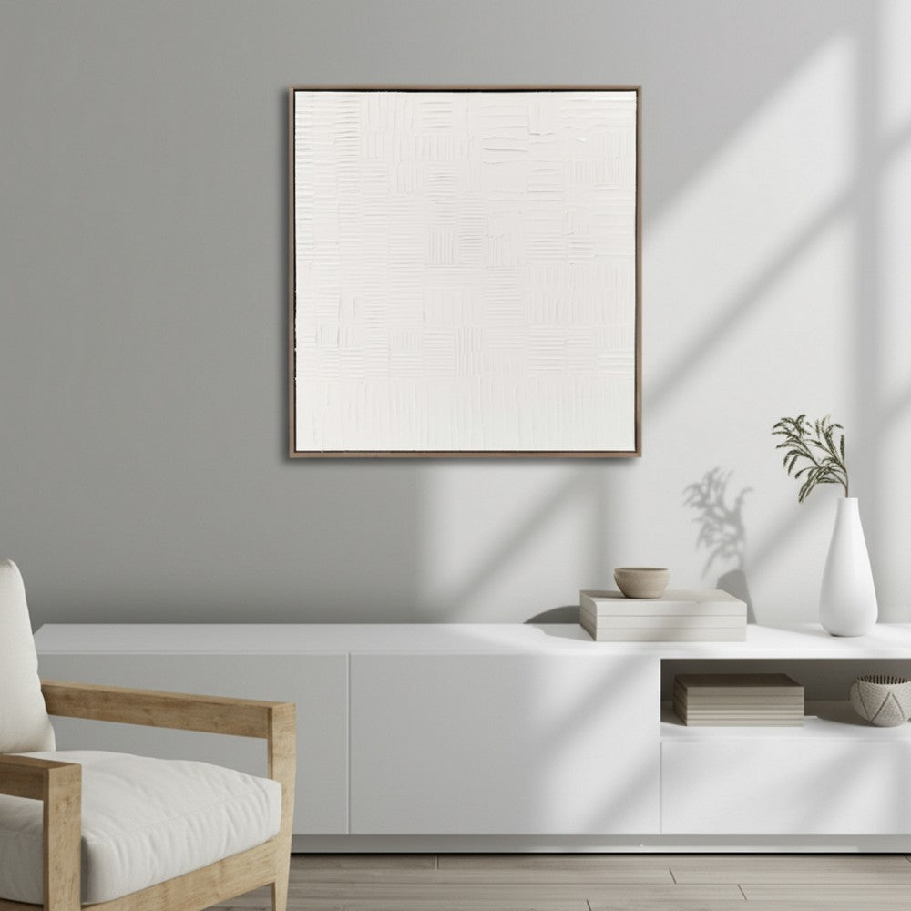 Square Minimalist Wall Art Decor | 30 x 30 | Ivory Pattern and Brown Frame SBH-22652