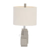 Table Lamp | Gray Sculpted Block Base | Large Cream Drum Shade | 22"