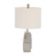 Table Lamp | Gray Sculpted Block Base | Large Cream Drum Shade | 22"