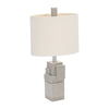 Table Lamp | Gray Sculpted Block Base | Large Cream Drum Shade | 22"