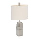 Table Lamp | Gray Sculpted Block Base | Large Cream Drum Shade | 22"