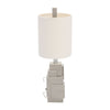Table Lamp | Gray Sculpted Block Base | Large Cream Drum Shade | 22"