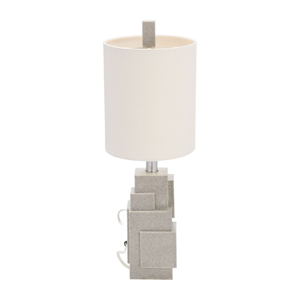 Table Lamp | Gray Sculpted Block Base | Large Cream Drum Shade | 22"