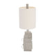 Table Lamp | Gray Sculpted Block Base | Large Cream Drum Shade | 22"