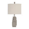 Table Lamp | Gray Sculpted Block Base | Large Cream Drum Shade | 22"