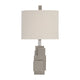 Table Lamp | Gray Sculpted Block Base | Large Cream Drum Shade | 22"