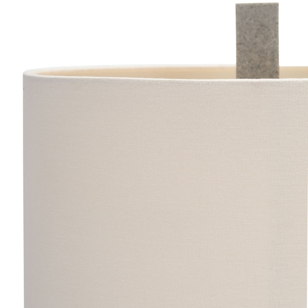 Table Lamp | Gray Sculpted Block Base | Large Cream Drum Shade | 22"