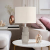 Table Lamp | Gray Sculpted Block Base | Large Cream Drum Shade | 22"