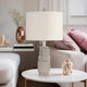 Table Lamp | Gray Sculpted Block Base | Large Cream Drum Shade | 22"