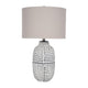 Accent Table Lamp | 26" White Drum Shade | Tribal Textured Ceramic