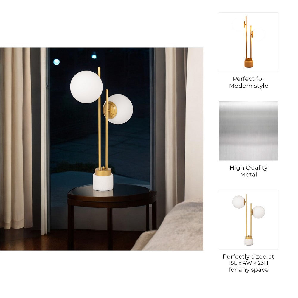 Bram Double Diffuser Table Lamp | White Frosted Glass | Brass 23"