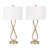 Table Lamp Set of 2 | White Drum Shades | Glam Gold Metal Infinity Bases