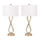 Table Lamp Set of 2 | White Drum Shades | Glam Gold Metal Infinity Bases