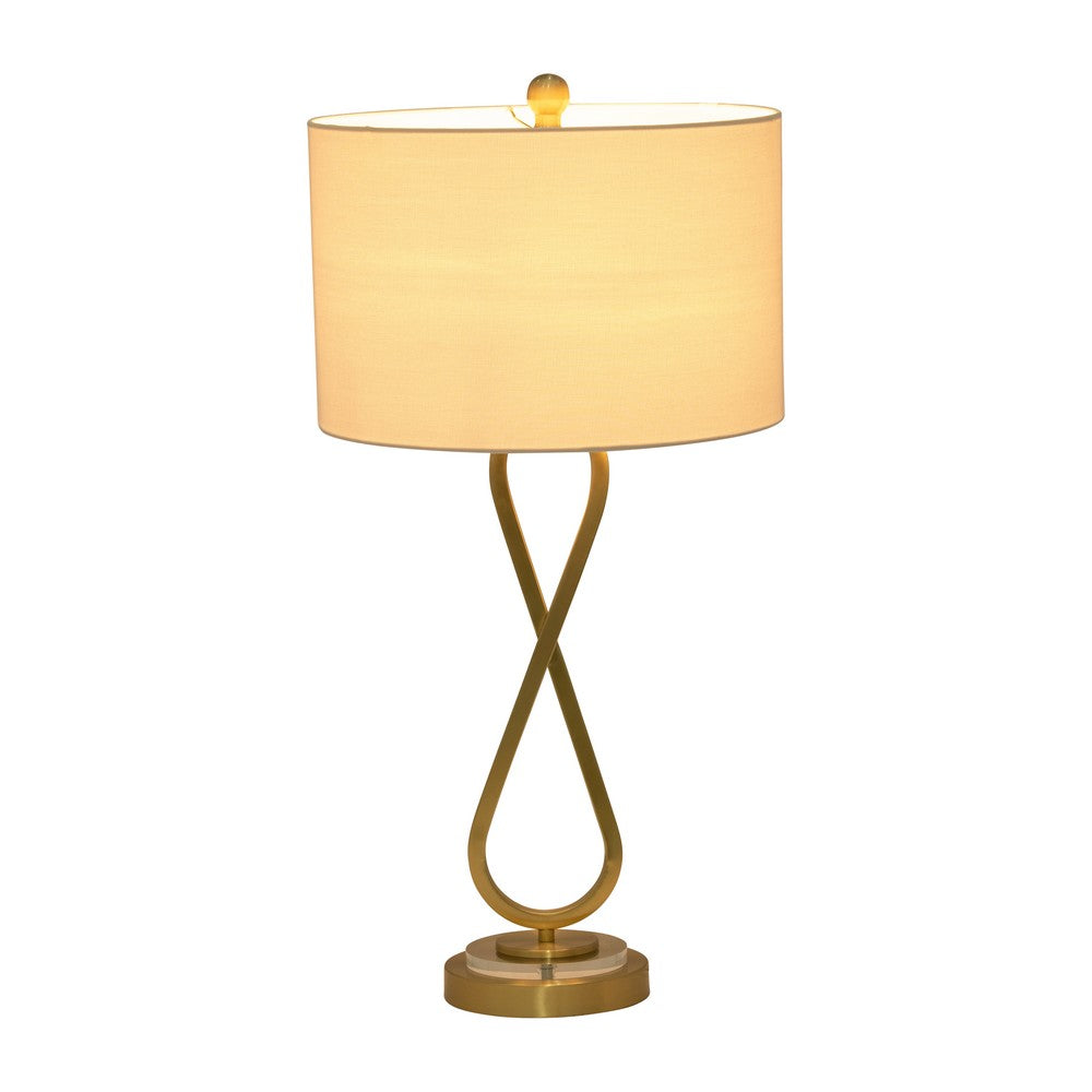 Table Lamp Set of 2 | White Drum Shades | Glam Gold Metal Infinity Bases
