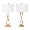 Table Lamp Set of 2 | White Drum Shades | Glam Gold Metal Infinity Bases