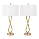 Table Lamp Set of 2 | White Drum Shades | Glam Gold Metal Infinity Bases