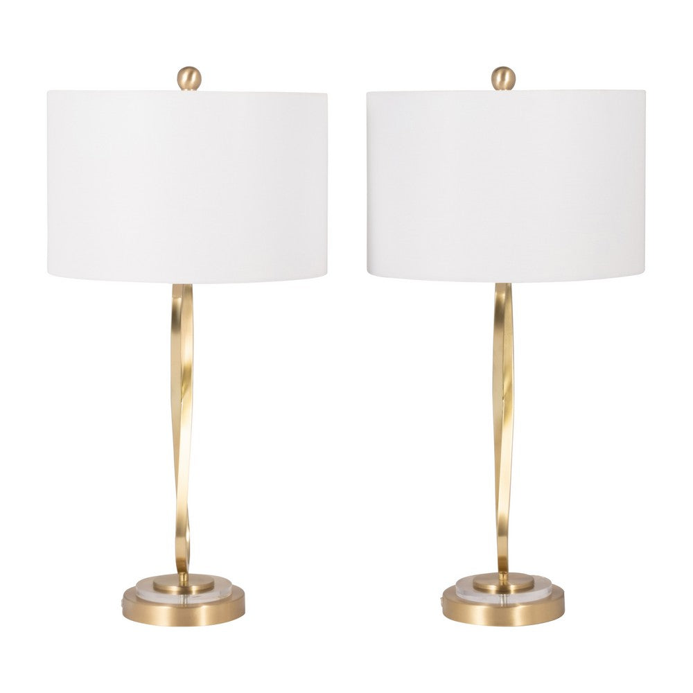 Table Lamp Set of 2 | White Drum Shades | Glam Gold Metal Infinity Bases