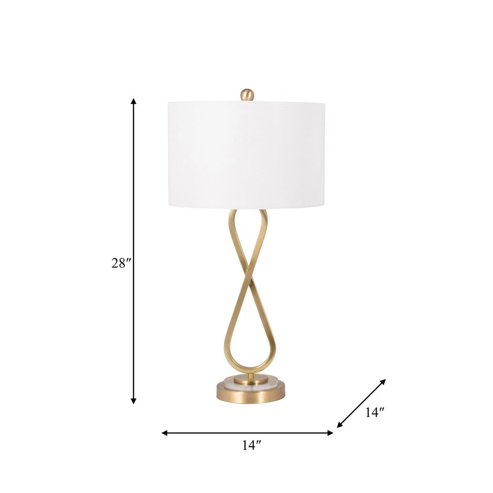Table Lamp Set of 2 | White Drum Shades | Glam Gold Metal Infinity Bases