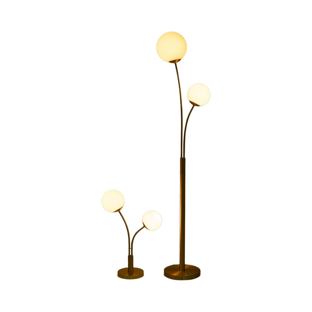 2 Piece Table & Floor Lamp Set | Double Glass Globe | Modern Style