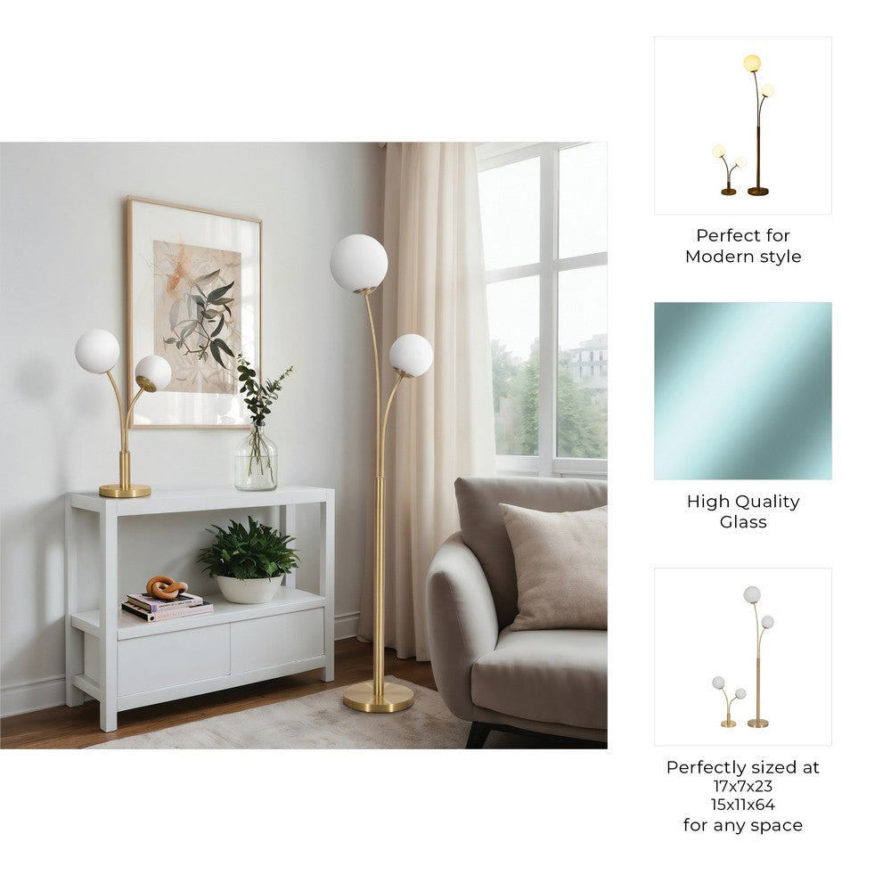 2 Piece Table & Floor Lamp Set | Double Glass Globe | Modern Style