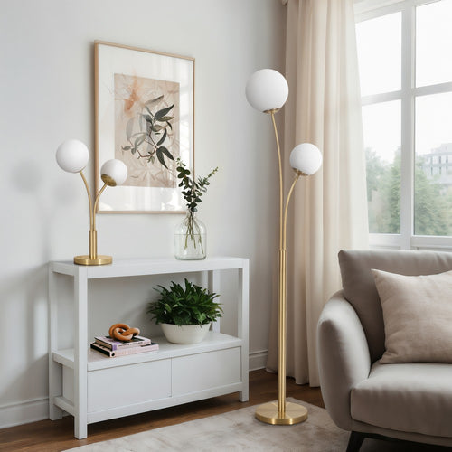 2 Piece Table & Floor Lamp Set | Double Glass Globe | Modern Style