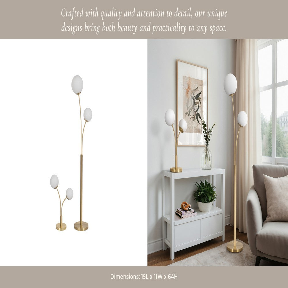 2 Piece Table & Floor Lamp Set | Double Glass Globe | Modern Style