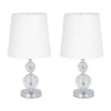 Accent Table Lamp Set of 2 | White Drum Shade | Faceted Crystal Base