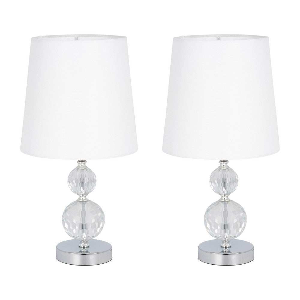 Accent Table Lamp Set of 2 | White Drum Shade | Faceted Crystal Base