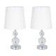 Accent Table Lamp Set of 2 | White Drum Shade | Faceted Crystal Base