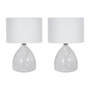 Table Lamp Set of 2 | Clear Glass Base | Minimalist White Linen Drum Shade